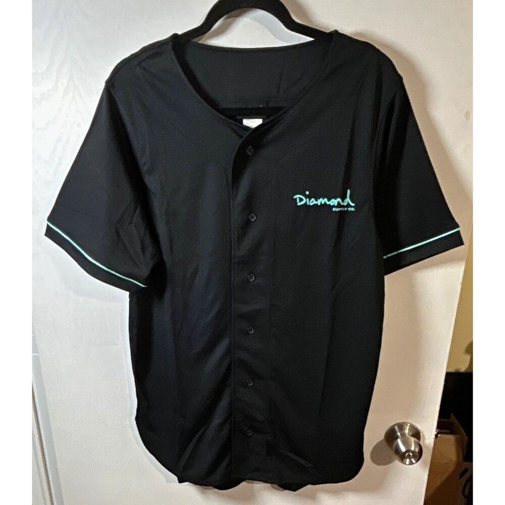 Diamond Supply Co. Men's Button-Front Baseball Jersey Shirt Black/Blue Size M